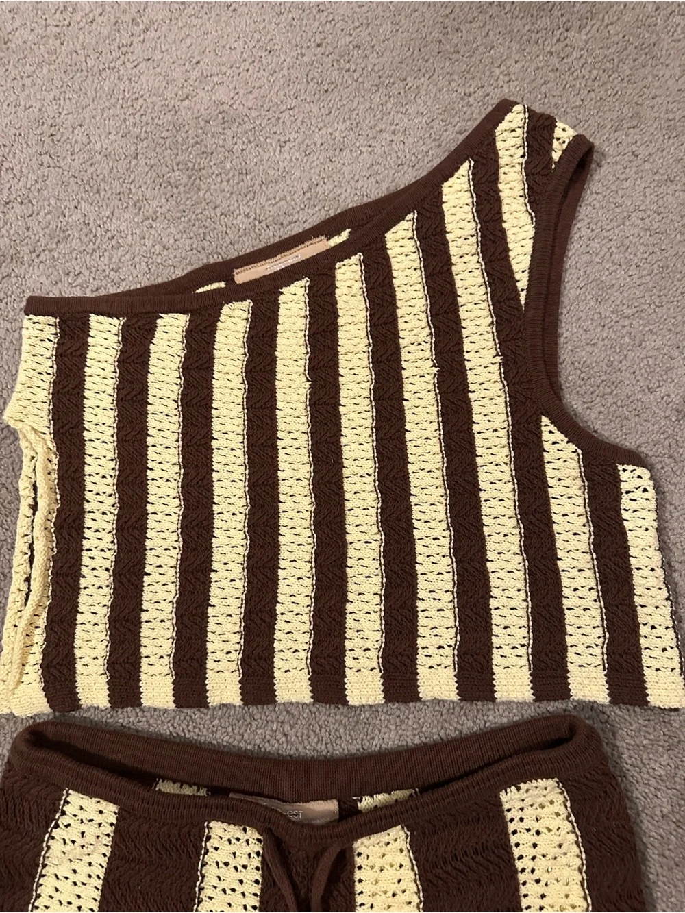 Free‎ People crochet set co-ord matching set pants knit cozy boho striped Small